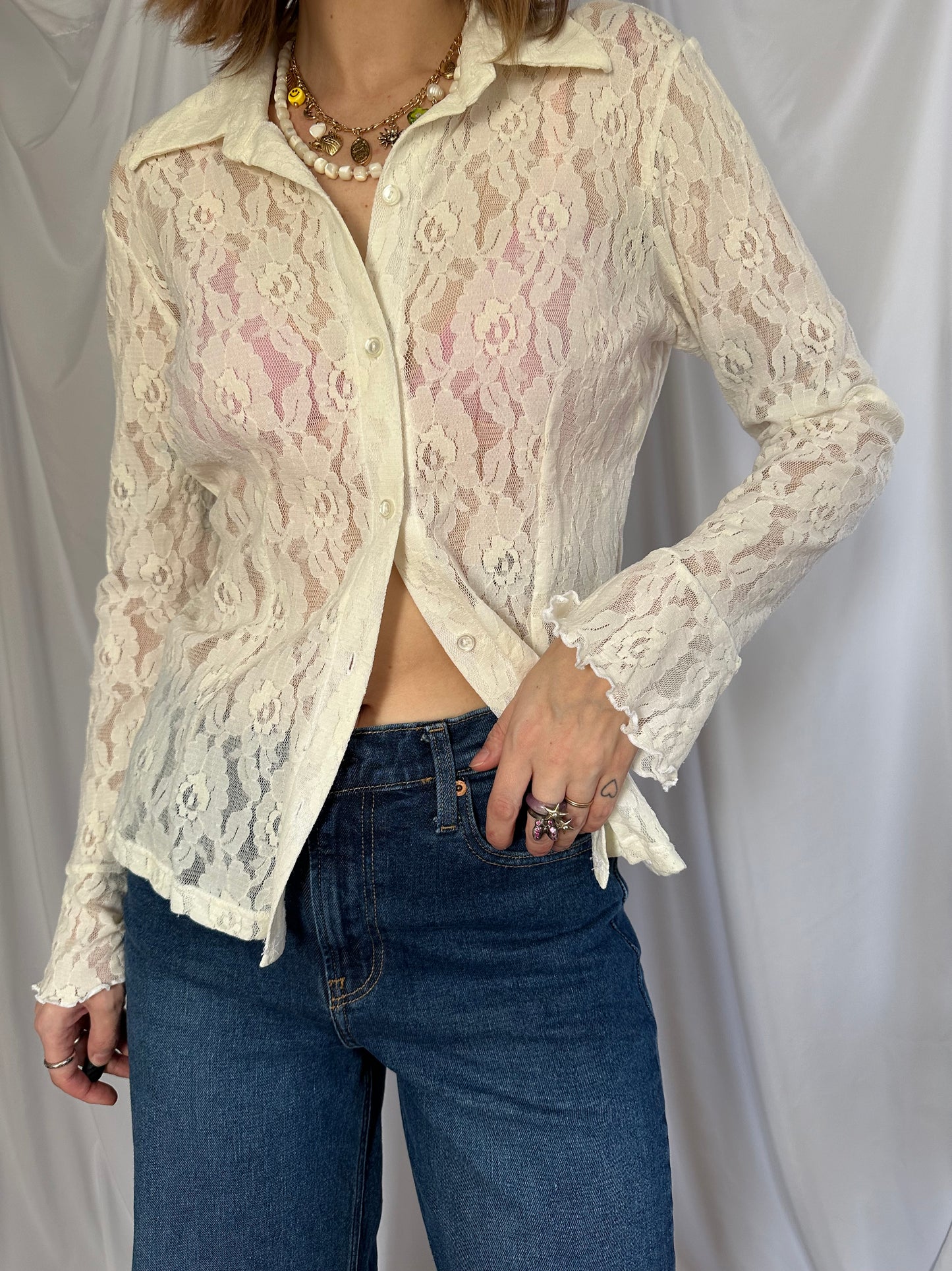 Lace Flare Sleeve Button Down (M/L)