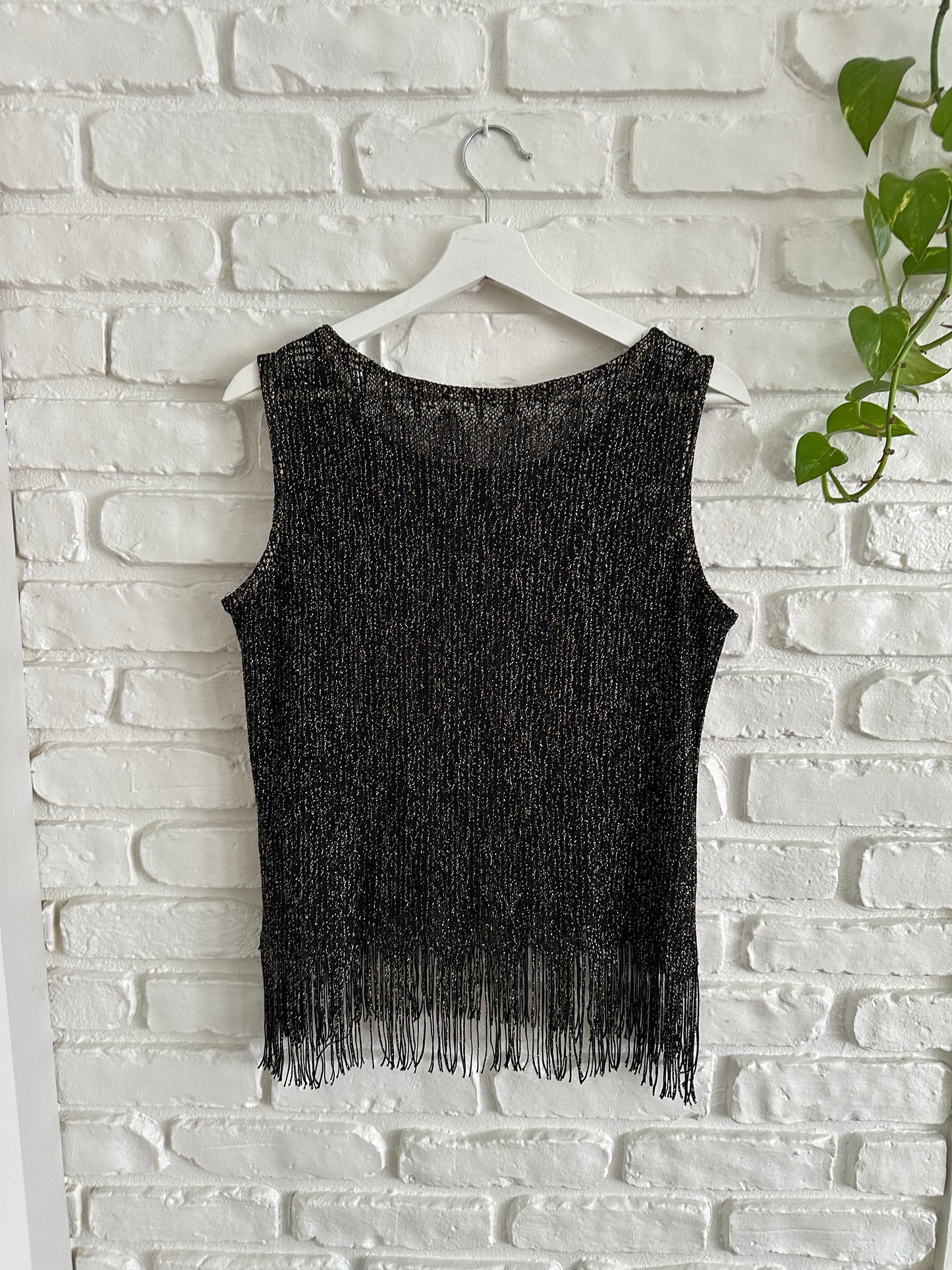 Black Lace Shimmering Fringe Top (M/L)