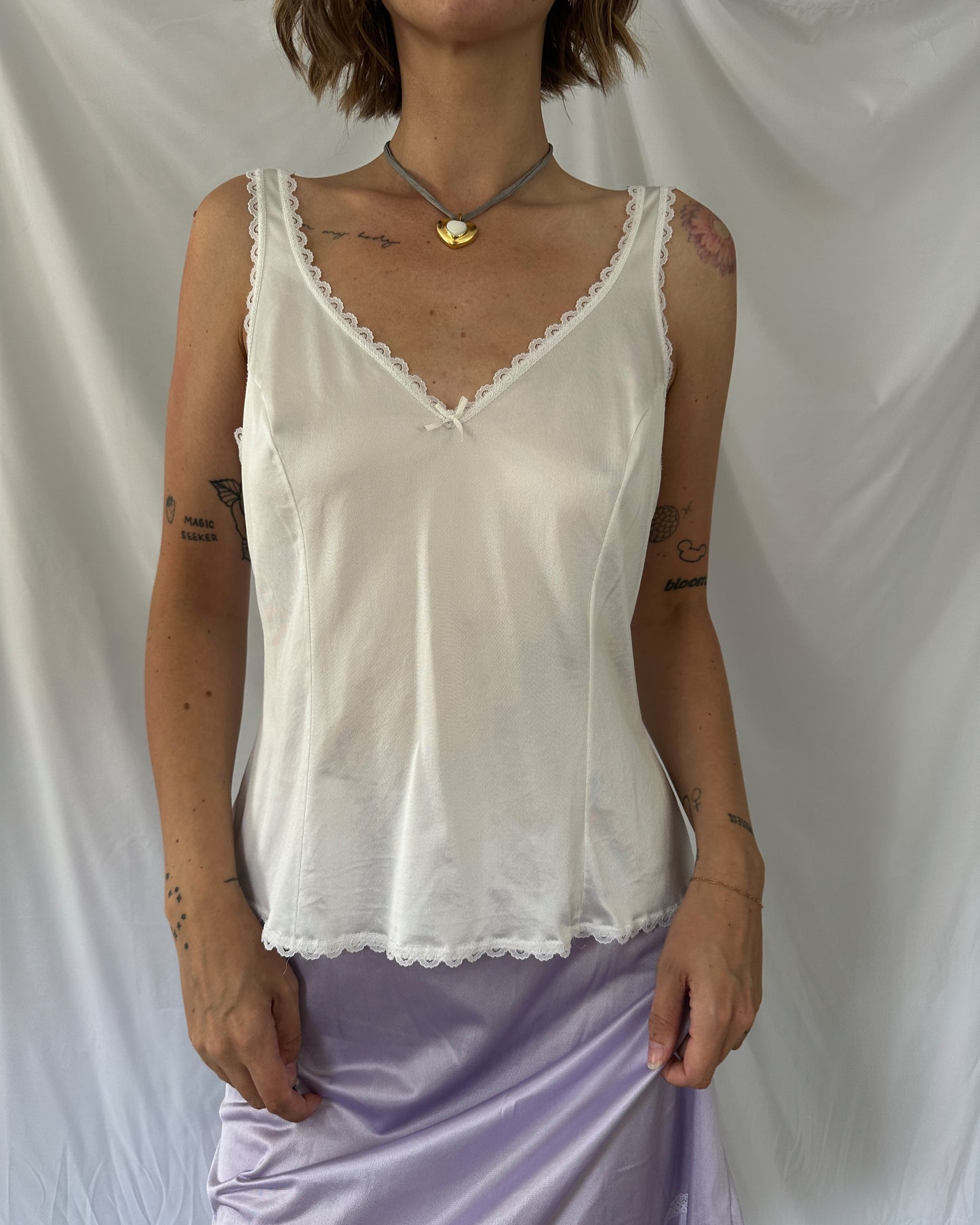 White Lacey Trim Tank (M)