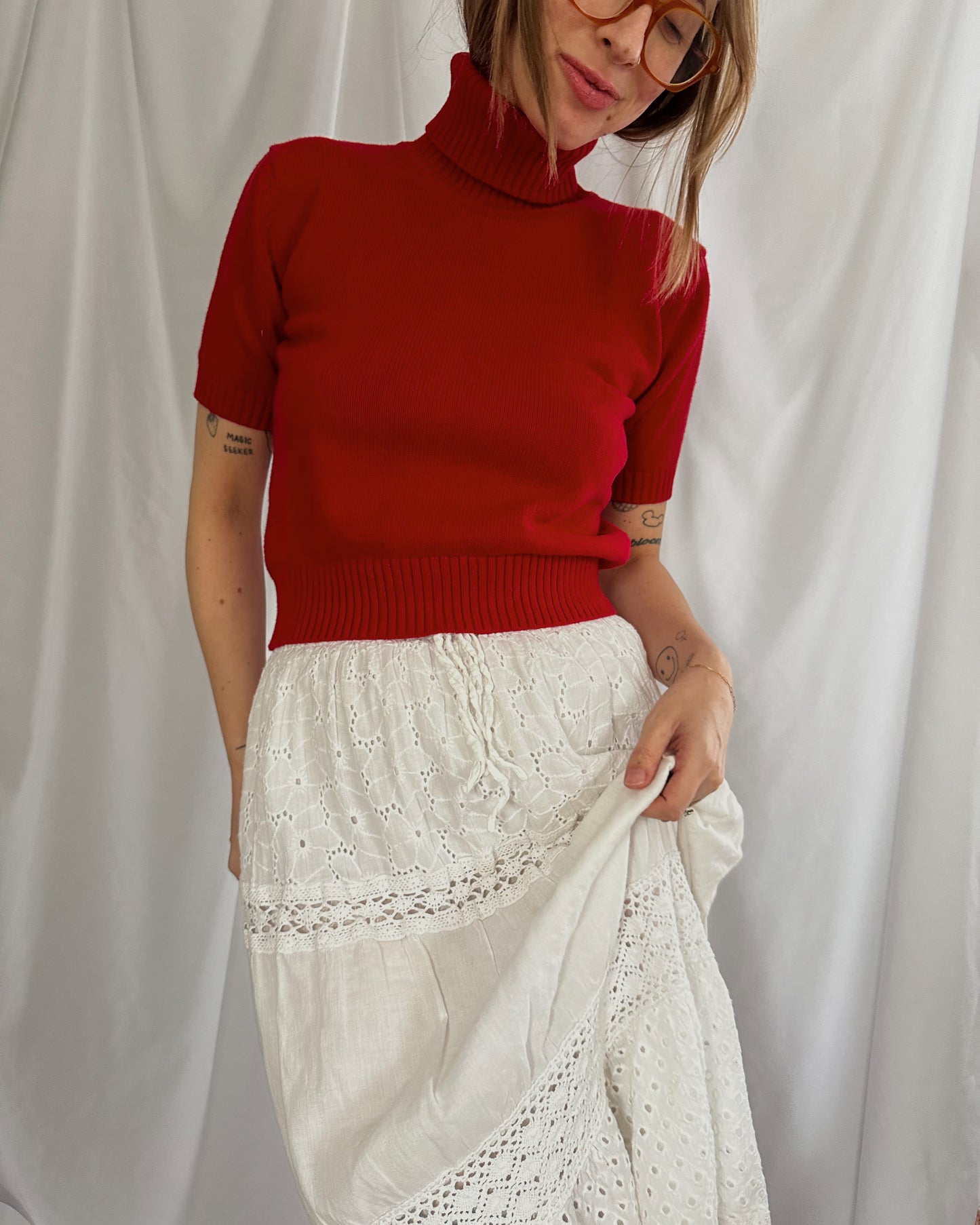 Cherry Red Short Sleeve Sweater (S/M)