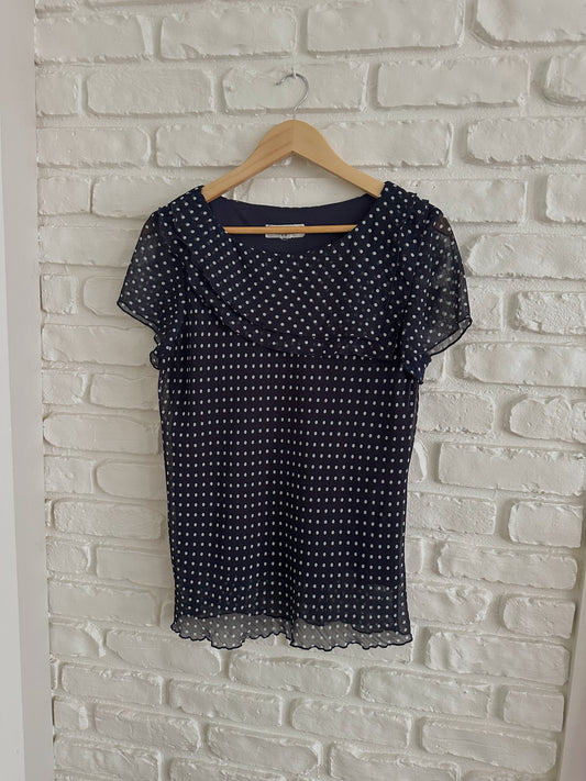 Navy Asymmetrical Polka Dot Top (L)