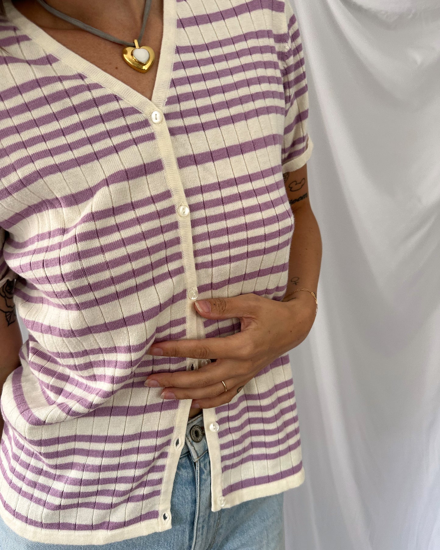 Purple Stripe Short Sleeve Cardi (M)