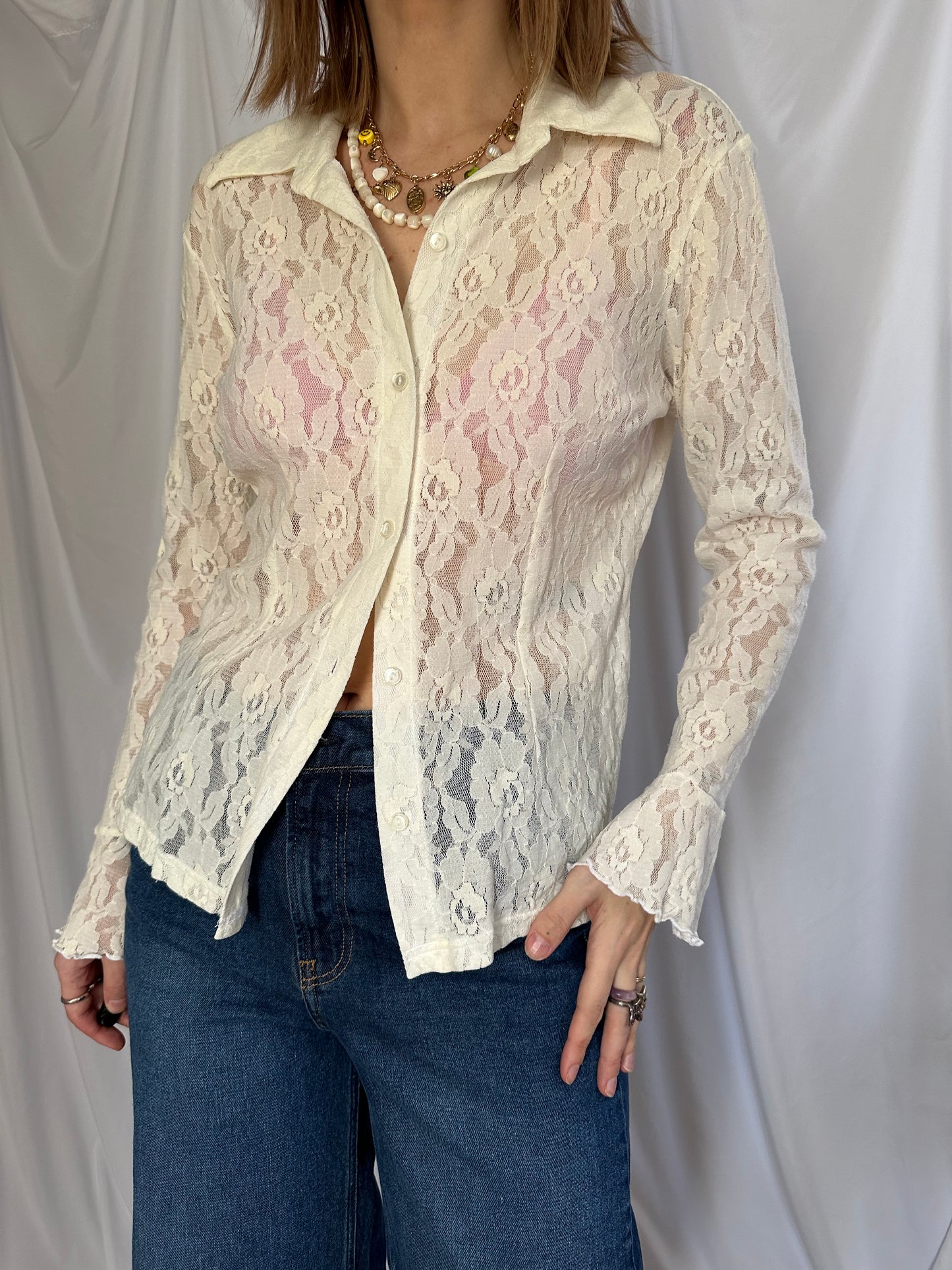 Lace Flare Sleeve Button Down (M/L)