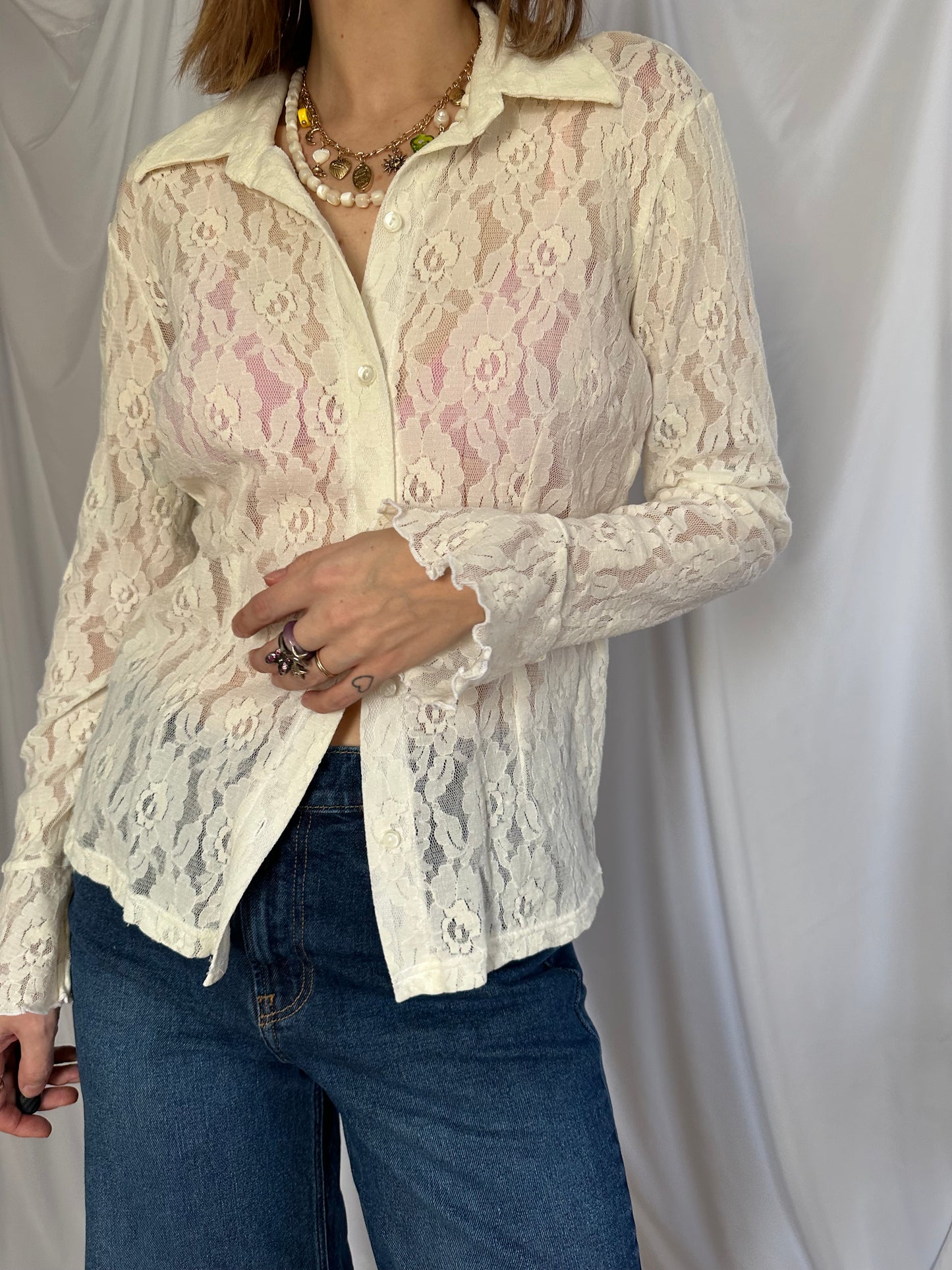 Lace Flare Sleeve Button Down (M/L)