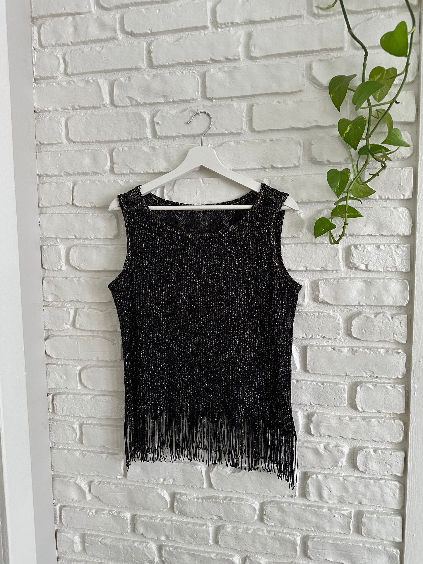 Black Lace Shimmering Fringe Top (M/L)