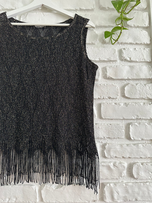 Black Lace Shimmering Fringe Top (M/L)