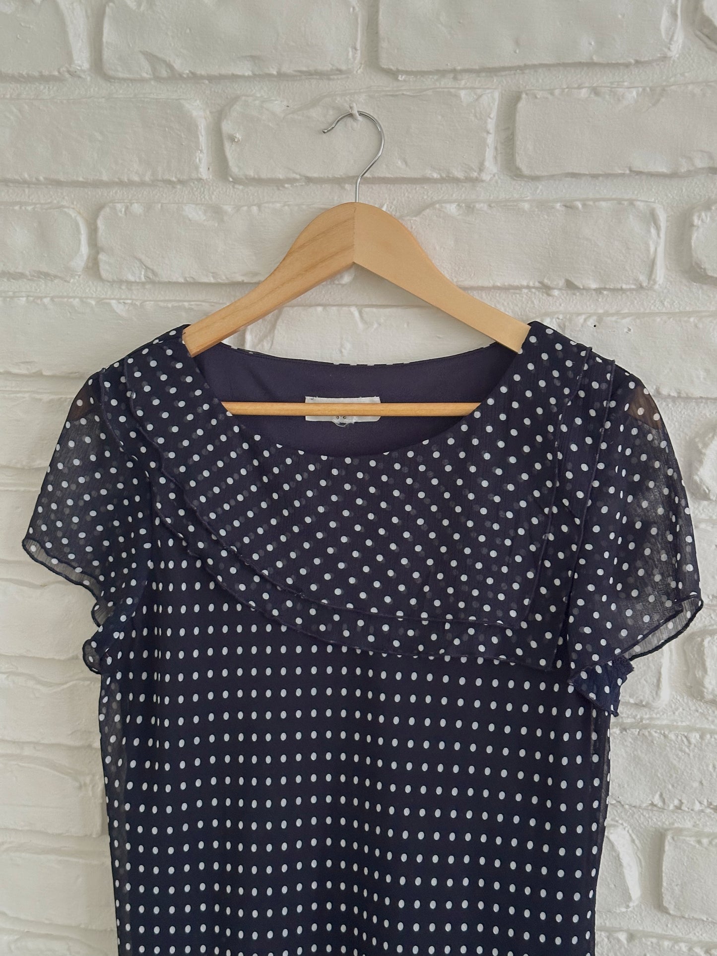 Navy Asymmetrical Polka Dot Top (L)