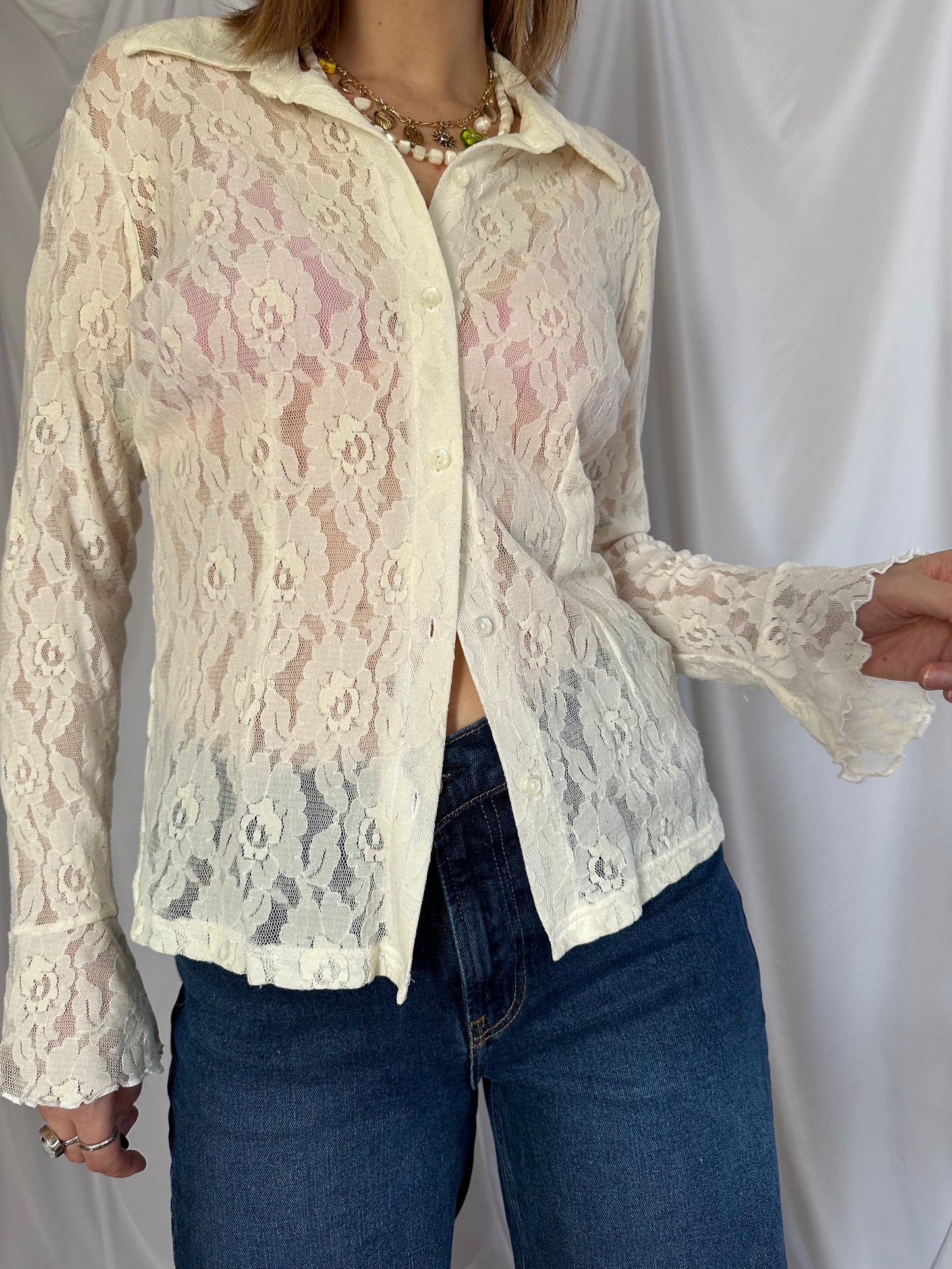 Lace Flare Sleeve Button Down (M/L)