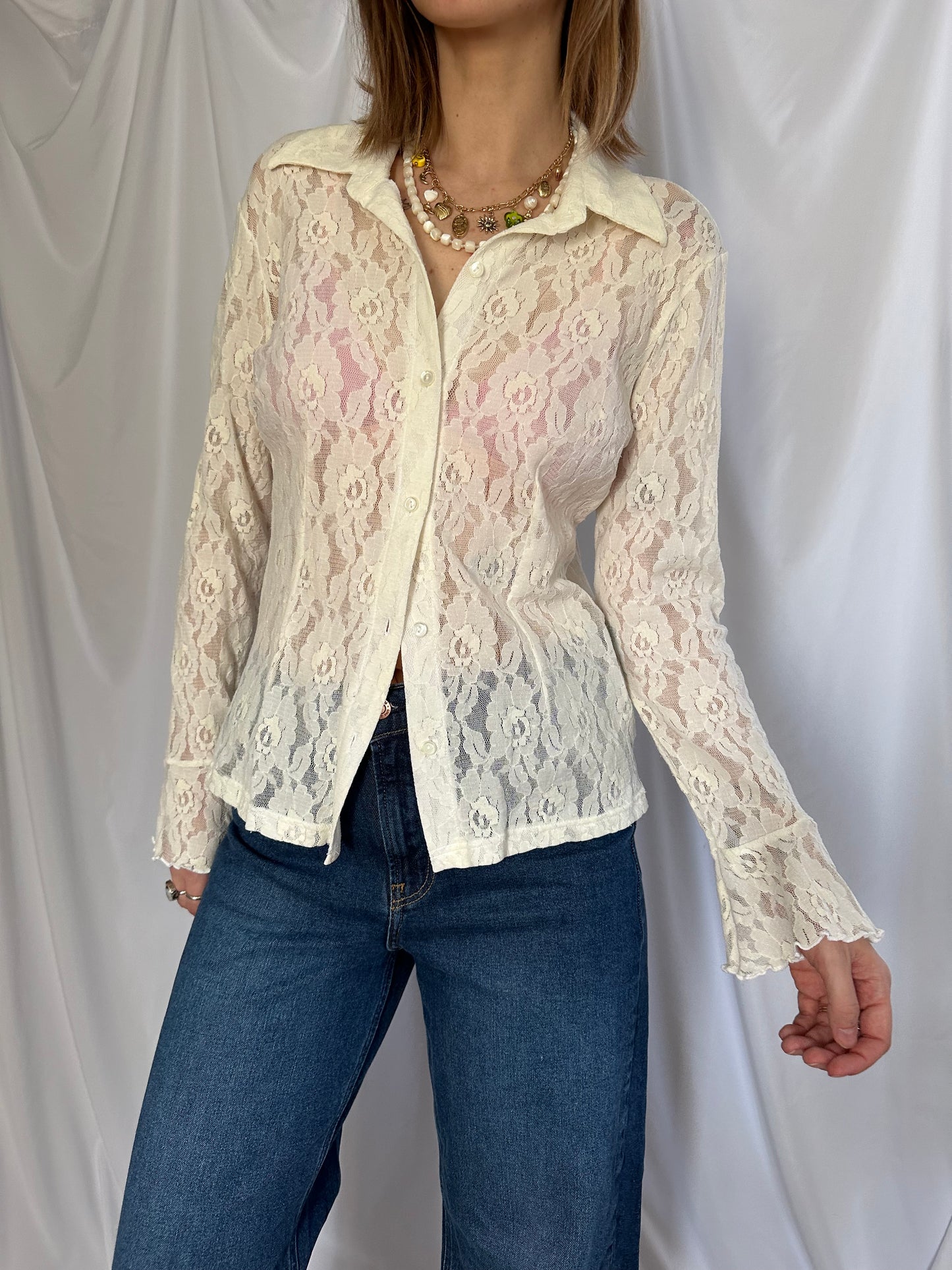 Lace Flare Sleeve Button Down (M/L)