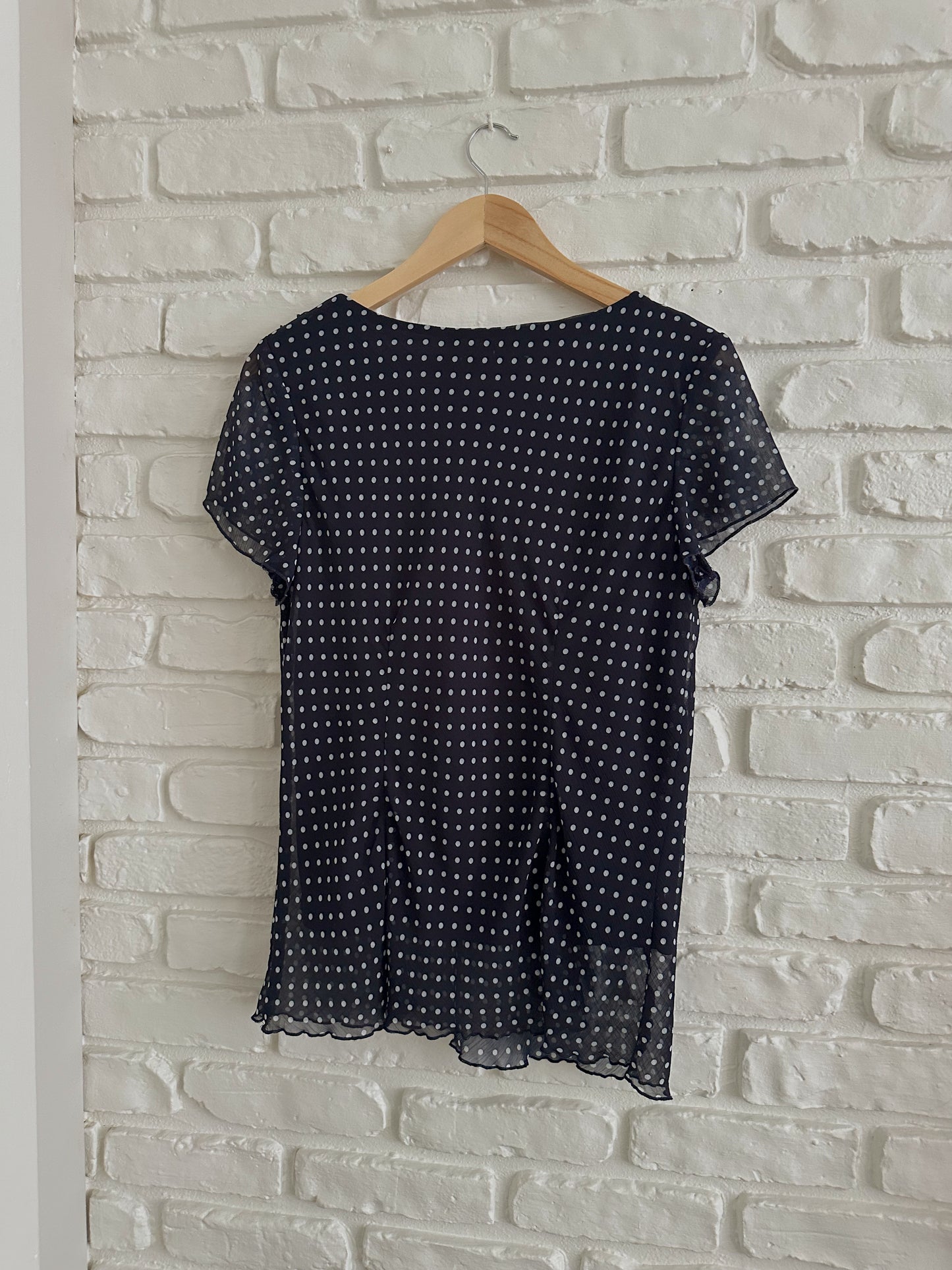 Navy Asymmetrical Polka Dot Top (L)