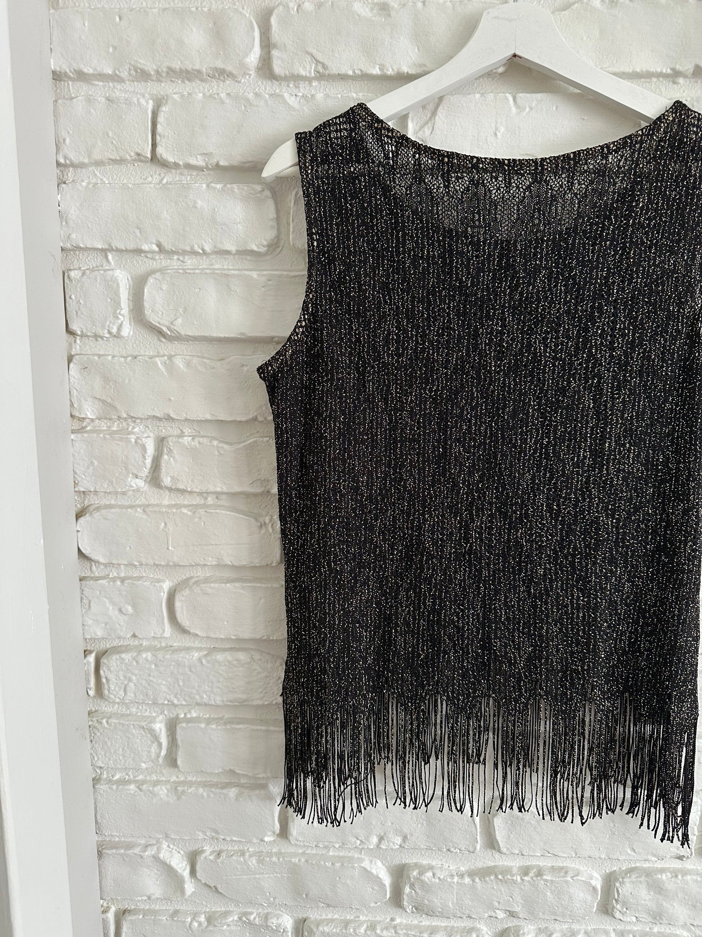 Black Lace Shimmering Fringe Top (M/L)