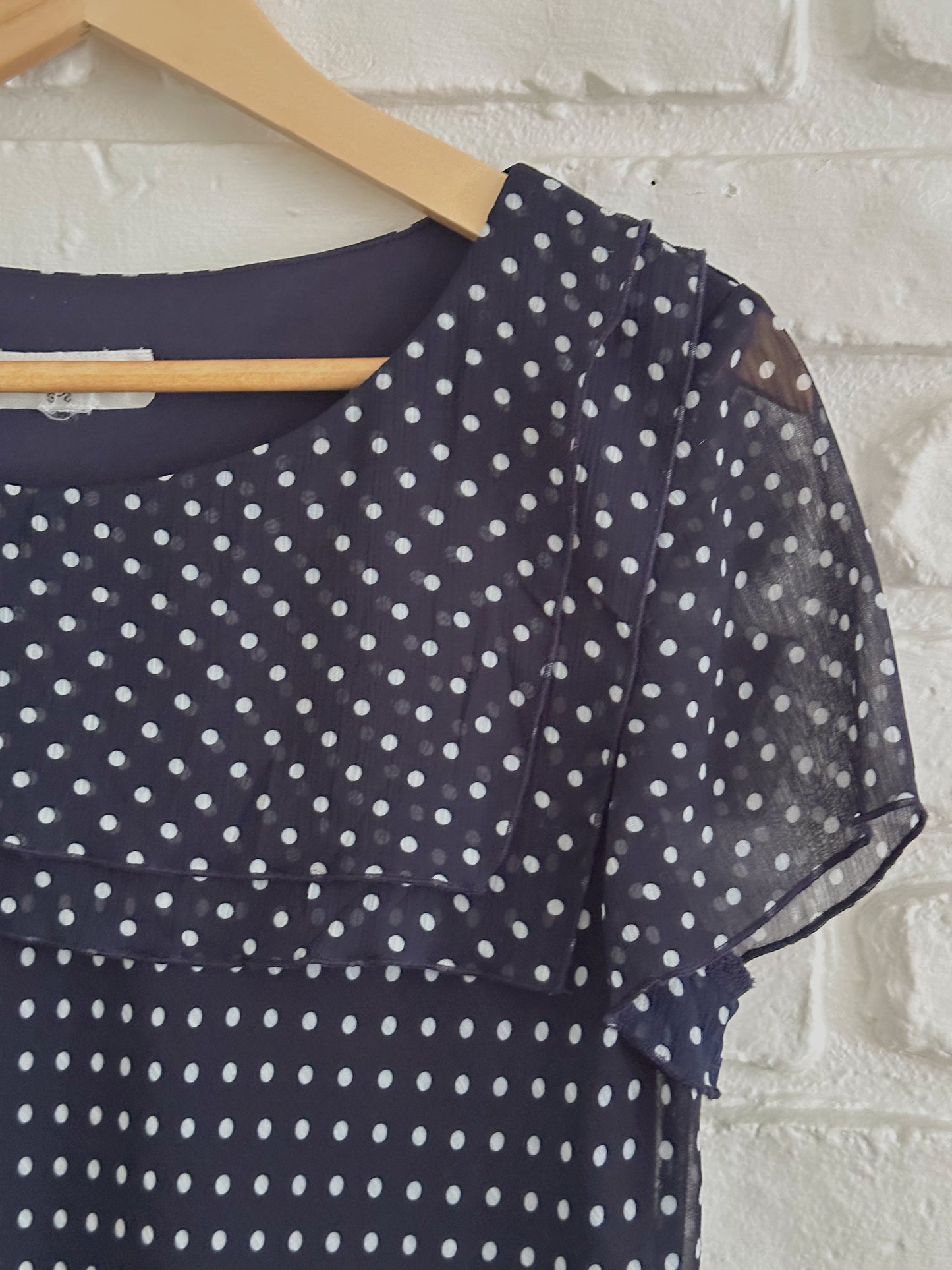 Navy Asymmetrical Polka Dot Top (L)