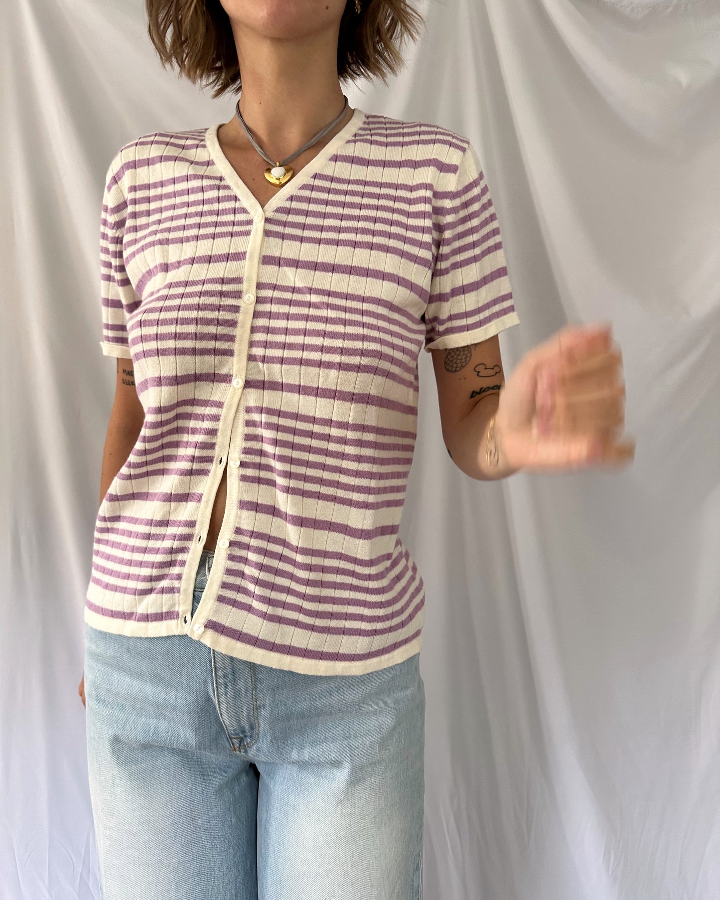 Purple Stripe Short Sleeve Cardi (M)