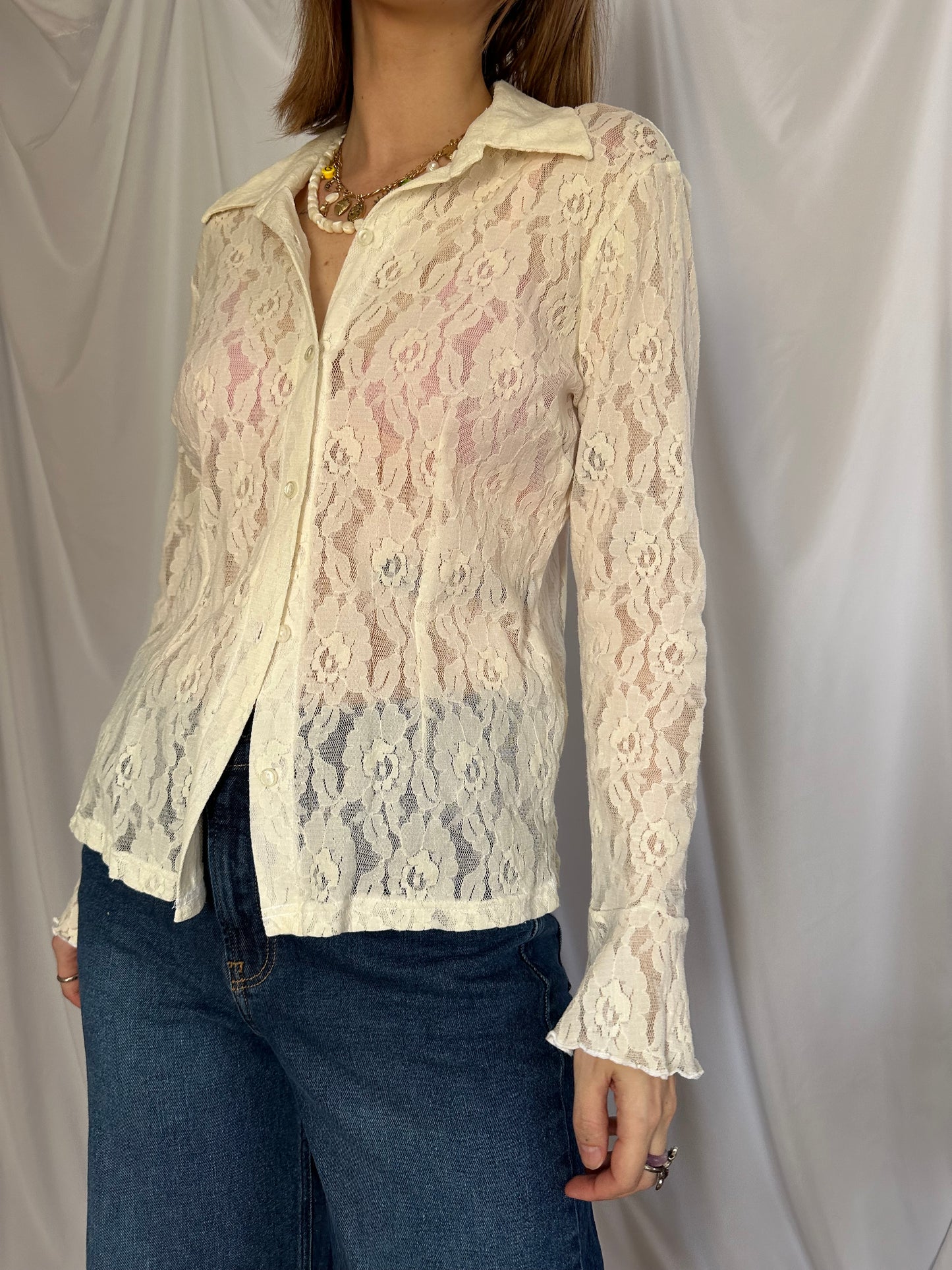 Lace Flare Sleeve Button Down (M/L)