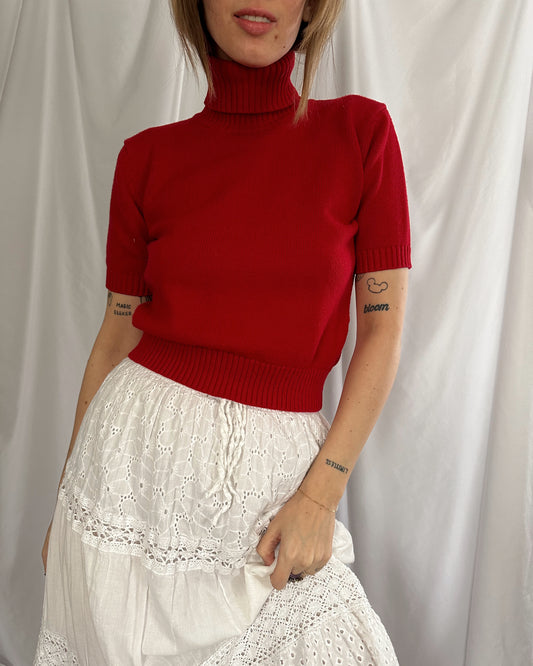 Cherry Red Short Sleeve Sweater (S/M)