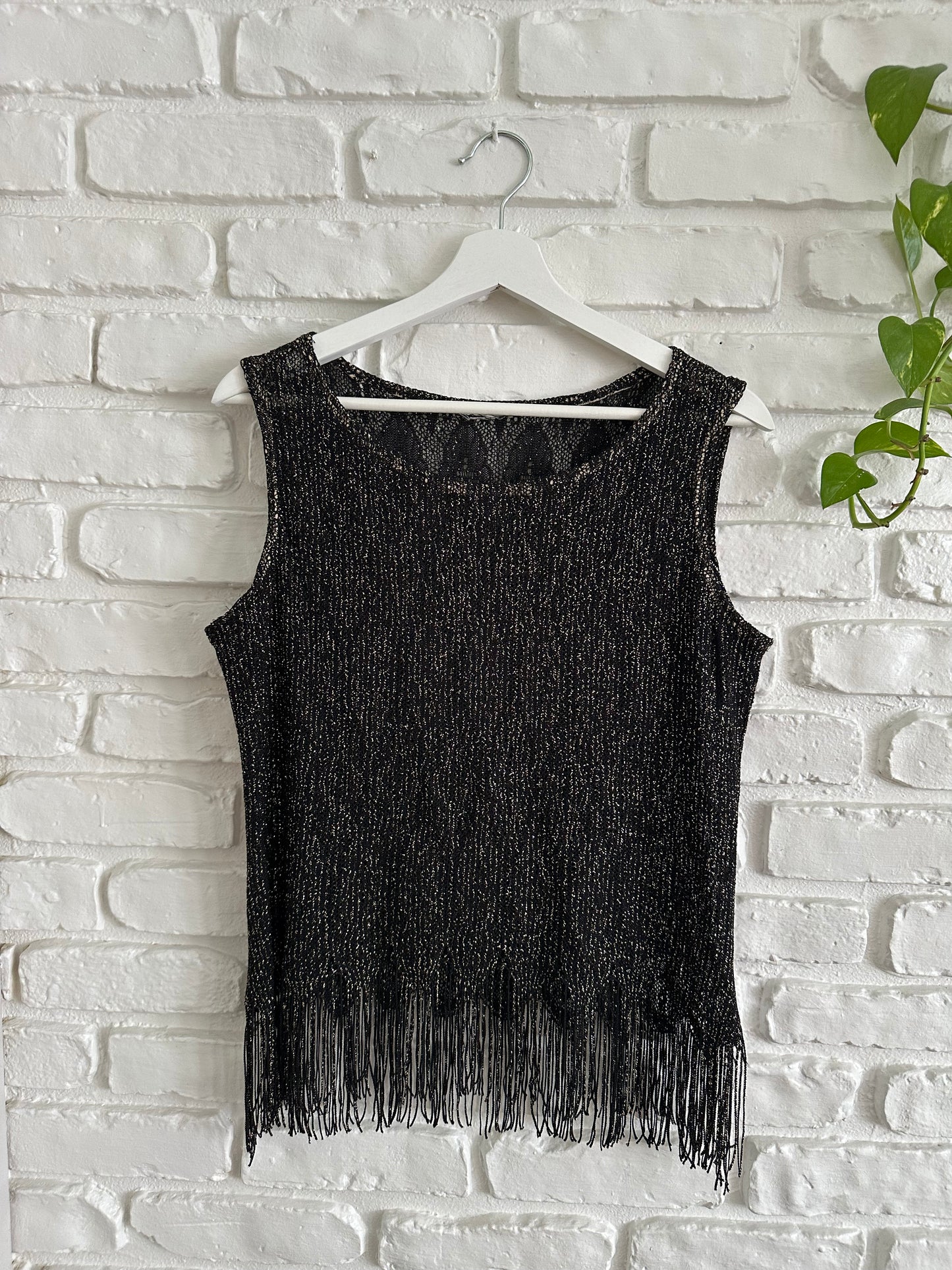 Black Lace Shimmering Fringe Top (M/L)