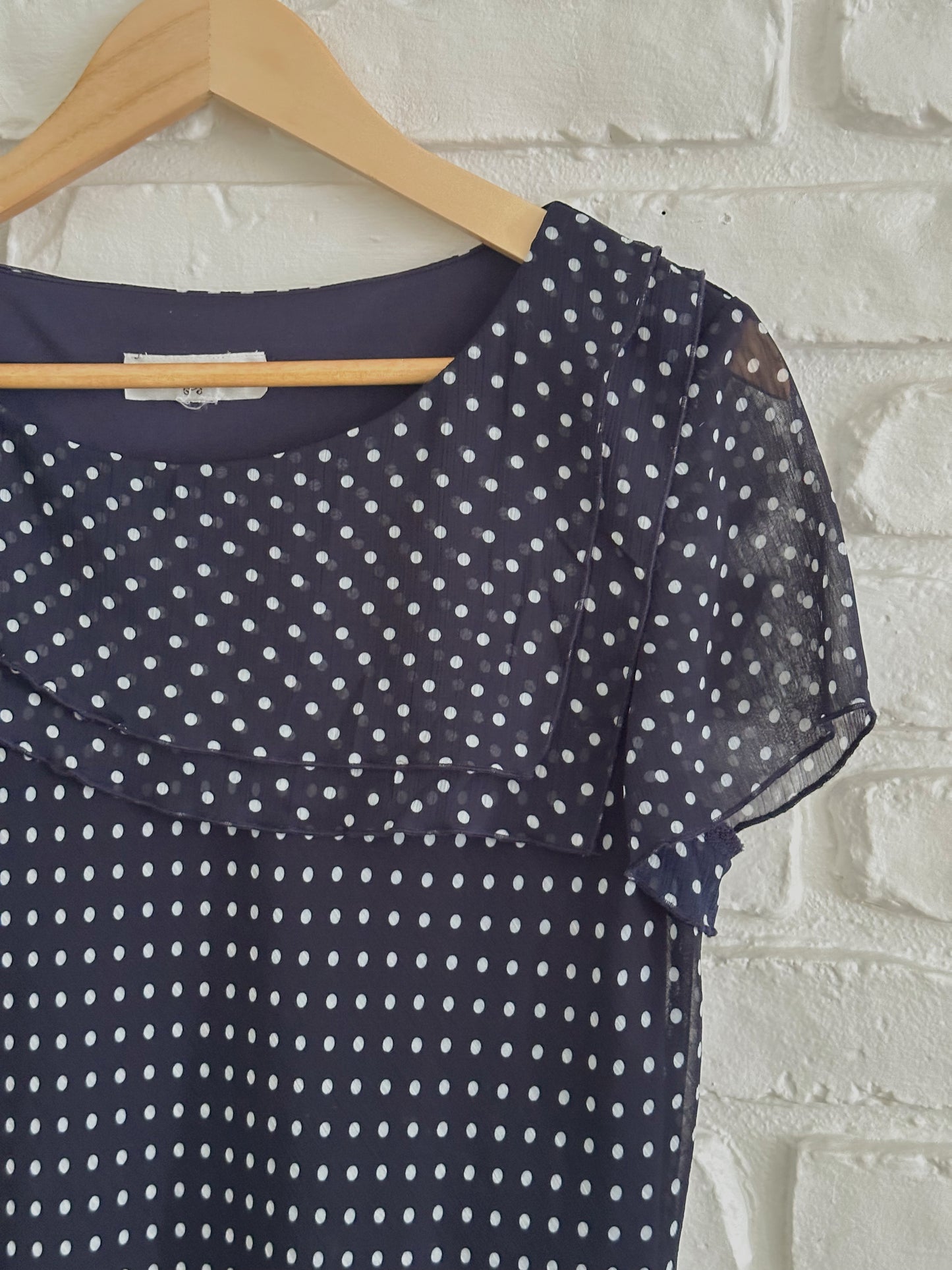 Navy Asymmetrical Polka Dot Top (L)