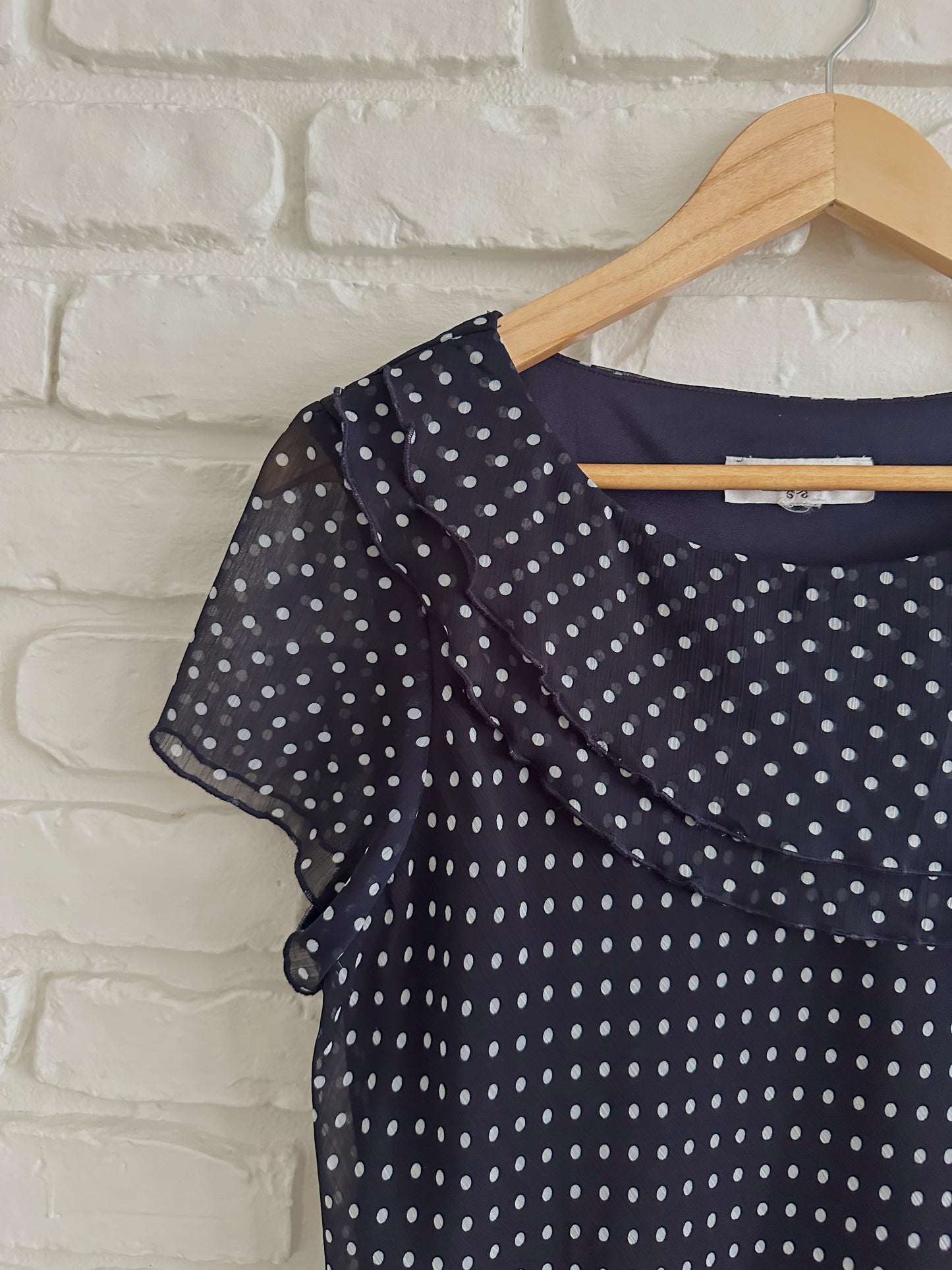 Navy Asymmetrical Polka Dot Top (L)