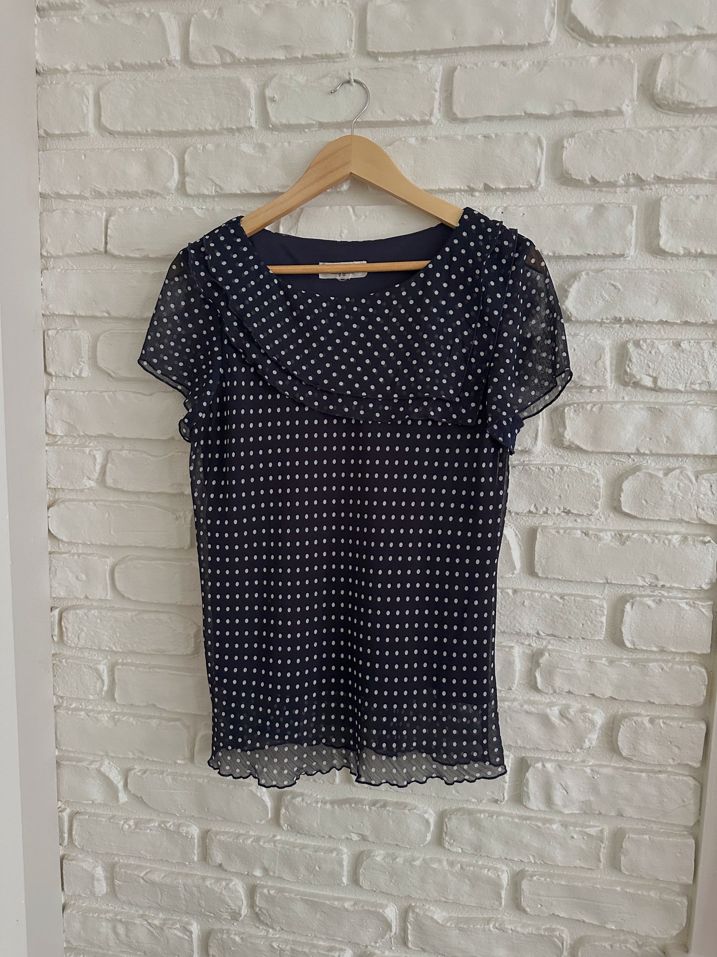 Navy Asymmetrical Polka Dot Top (L)