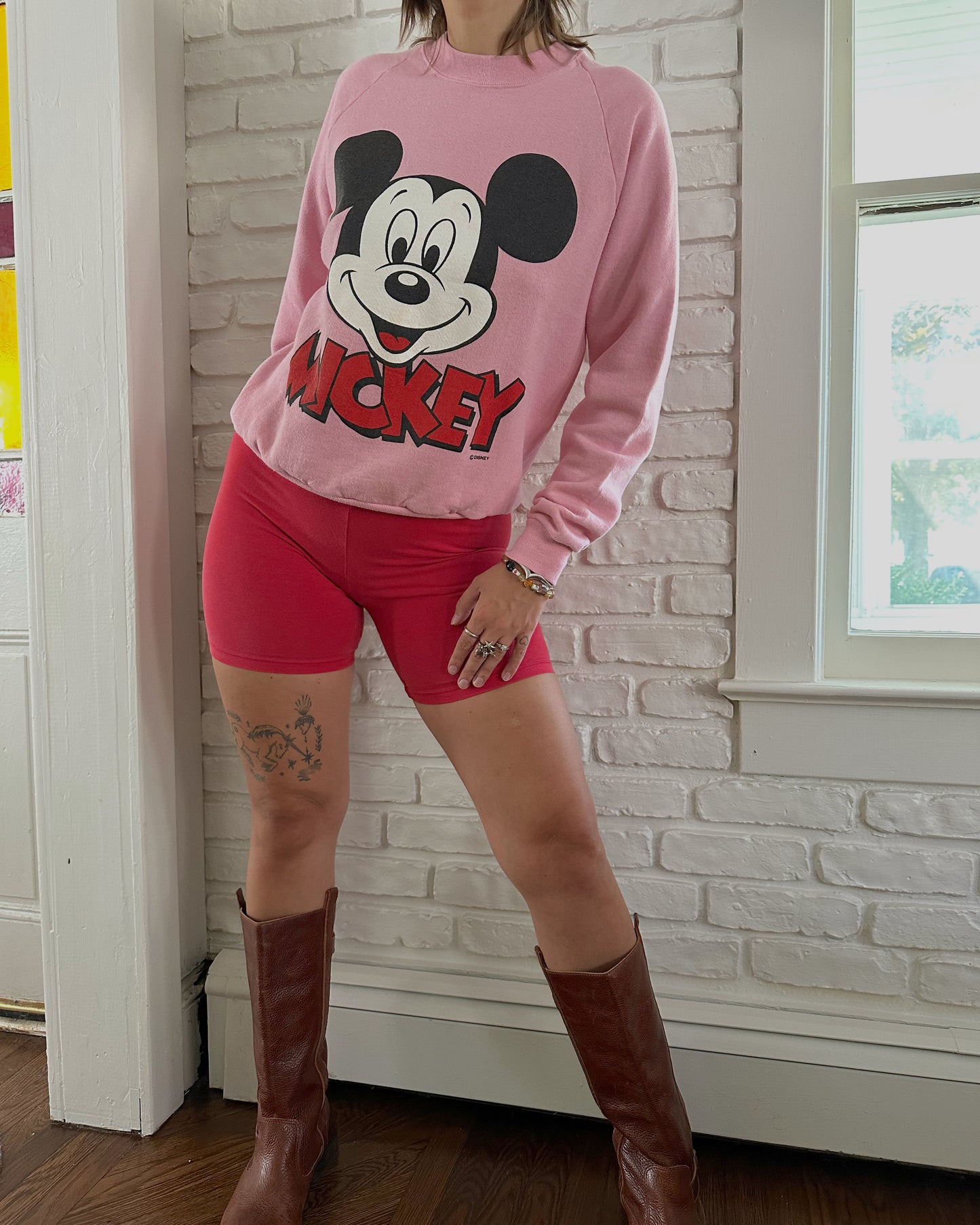 Pink Mickey Crewneck Sweatshirt (S/M)