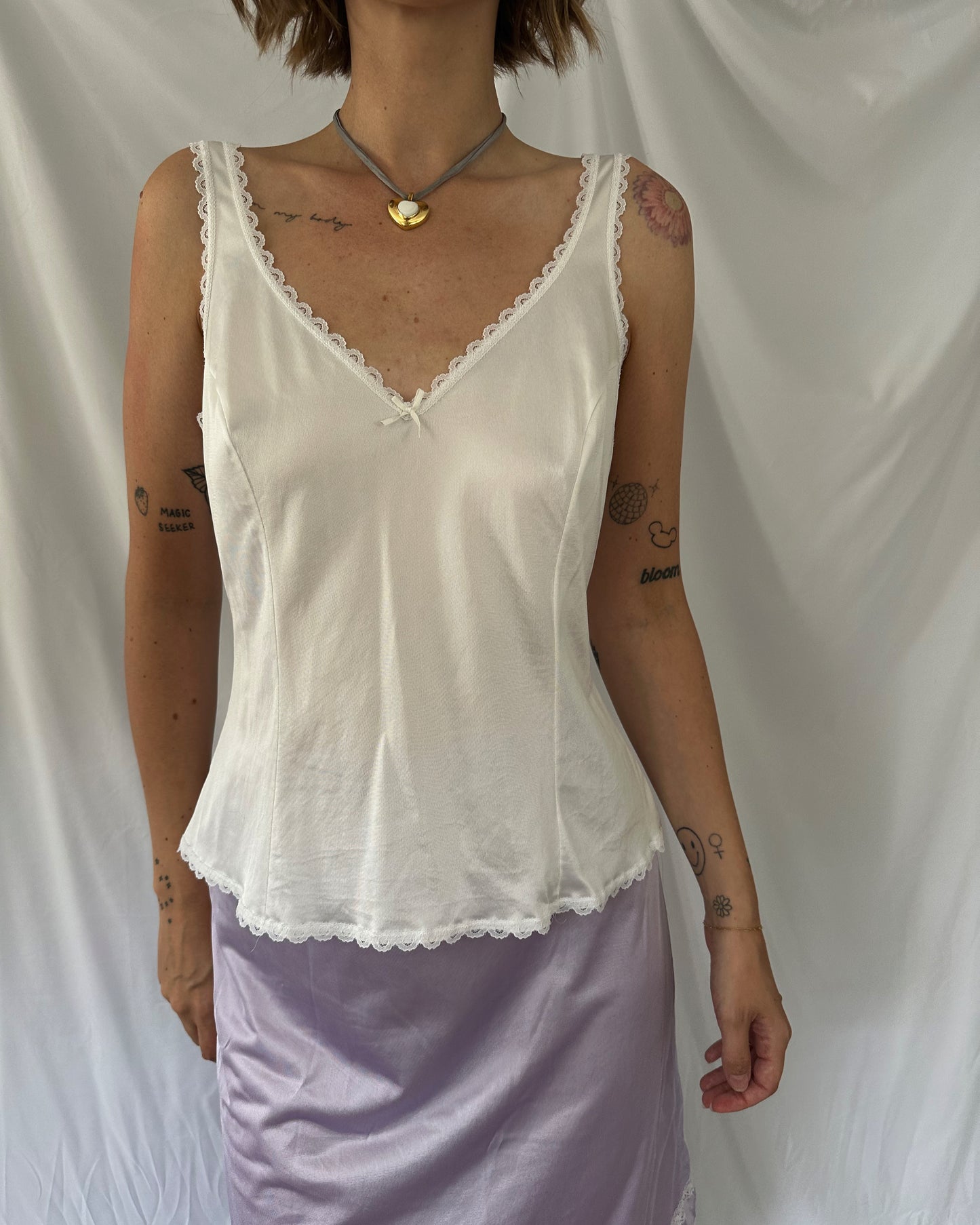 White Lacey Trim Tank (M)